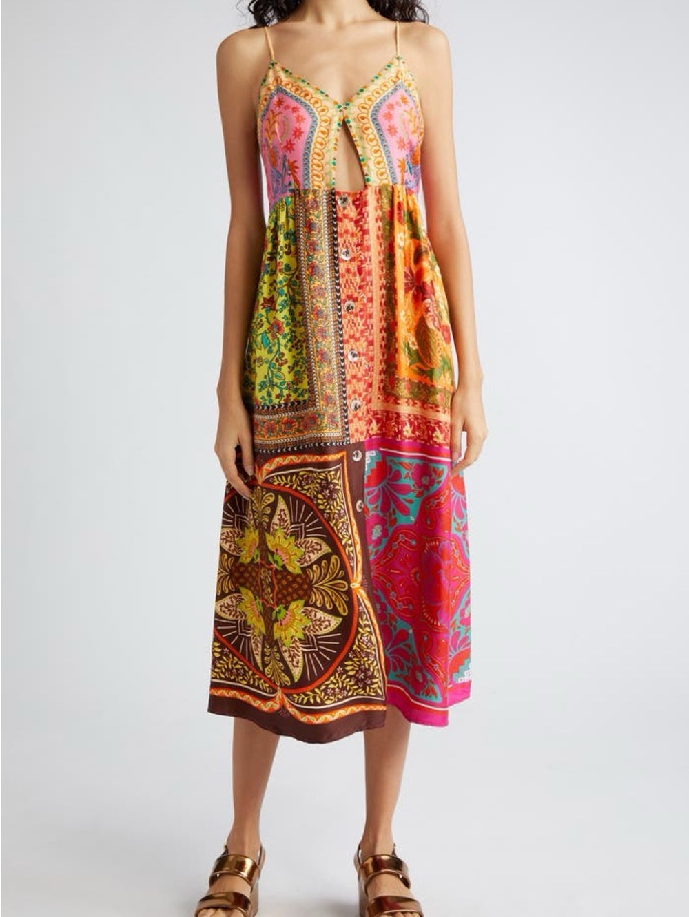 Mixed Scarves Cutout Sundress FARM Rio in size M - Picture 6 of 9